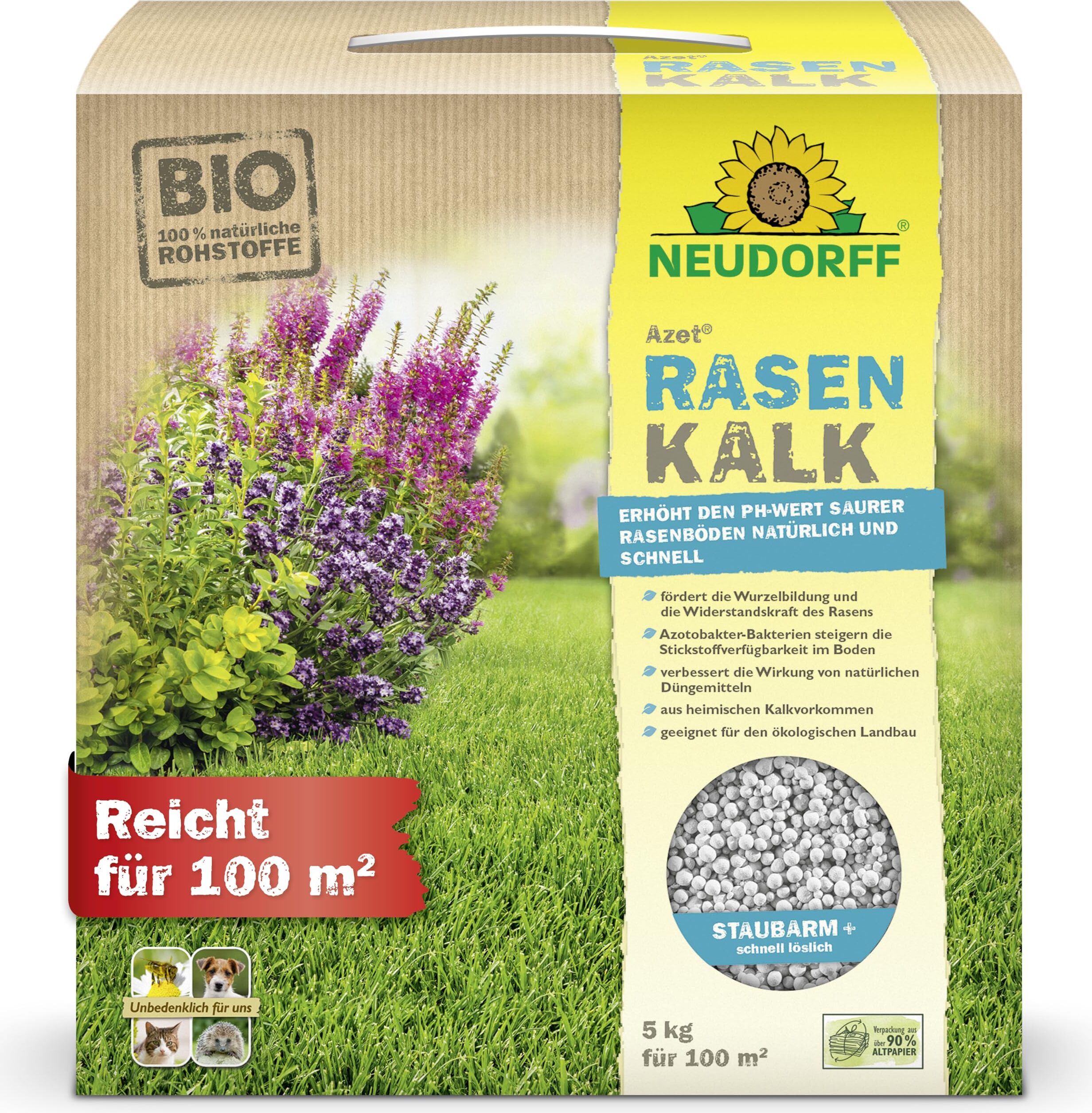 Neudorff - Azet RasenKalk für 100 m² - 5 kg staubarm & schnell löslich 01303