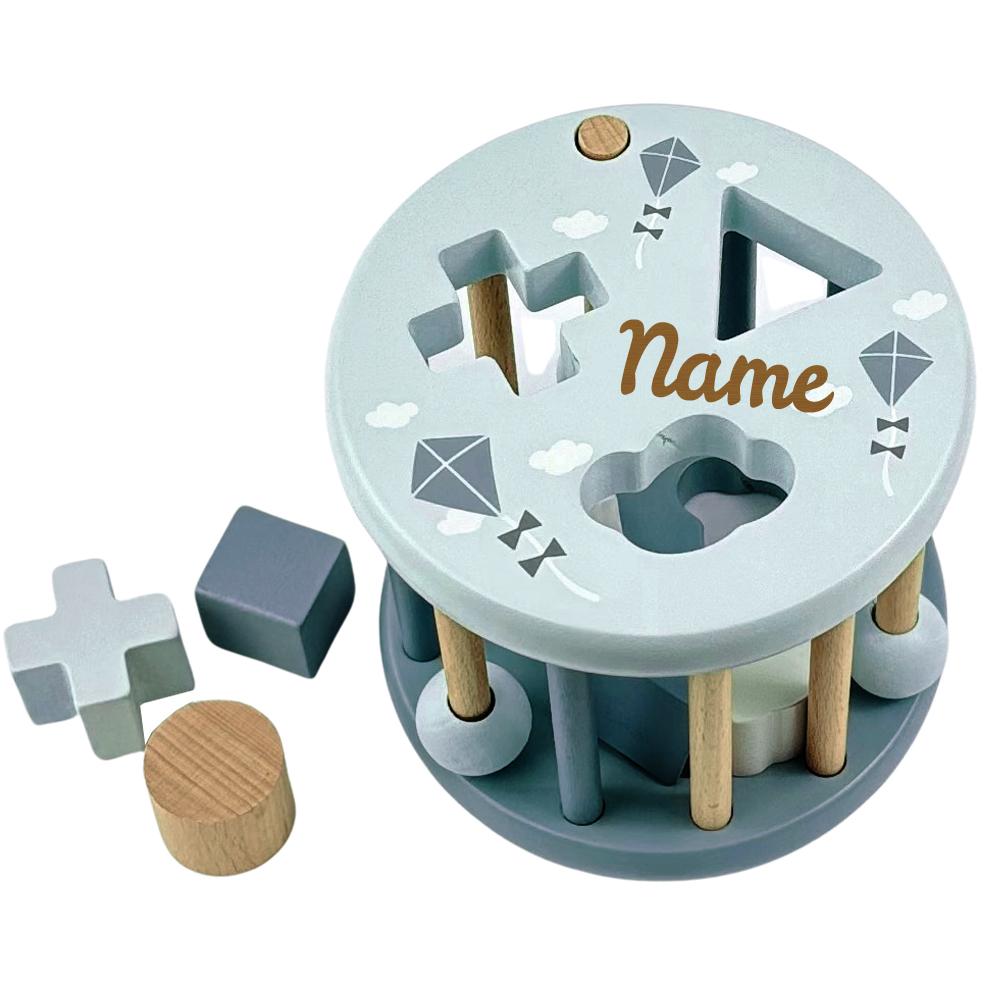 Elefantasie Sortierspiel aus Holz personalisiert mit Name Sortierbox Steckspiel ab 12 Monate Geschenk zur Geburt blau