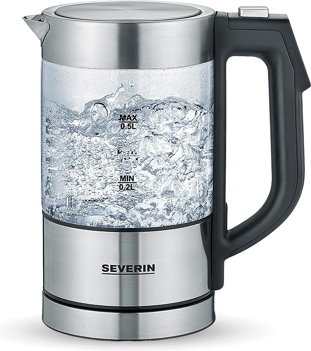Severin Digitaler Mini Glas-Wasserkocher WK 3458 gebürstetschwarzsilber Wasserkocher Wasserkocher Edelstahl Wasserkocher Klein Wasserkocher Tee 10003458000