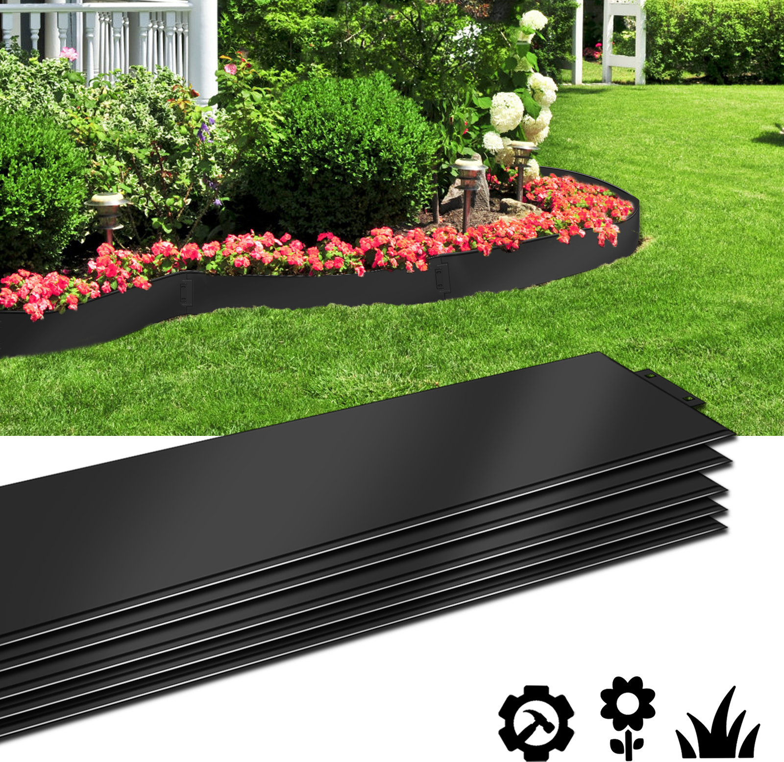 Bordo Per Prato In Plastica Nero - 15 M X 125 Mm X 4 Mm, Flessibile Per Aiuole E Giardino - Foto 8