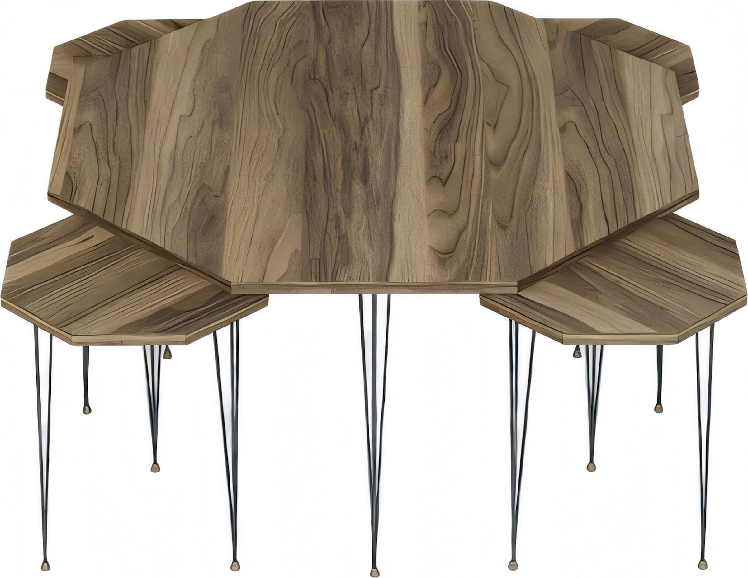 AEA Eleganter Holz-Couchtisch mit Beistelltischen in Braun