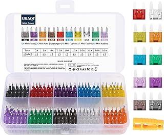 Akhan URAQT Sicherungen Set, 120 Stücke Mini Auto Sicherung mit Aufbewahrungskoffer und Sicherungsabzieher Sortiment Klinge Sicherung für Auto Lkw Sicherungen Kfz (2A,3A,5A,7,5A,10A,15A,20A,25A,30A,35A) 174804730