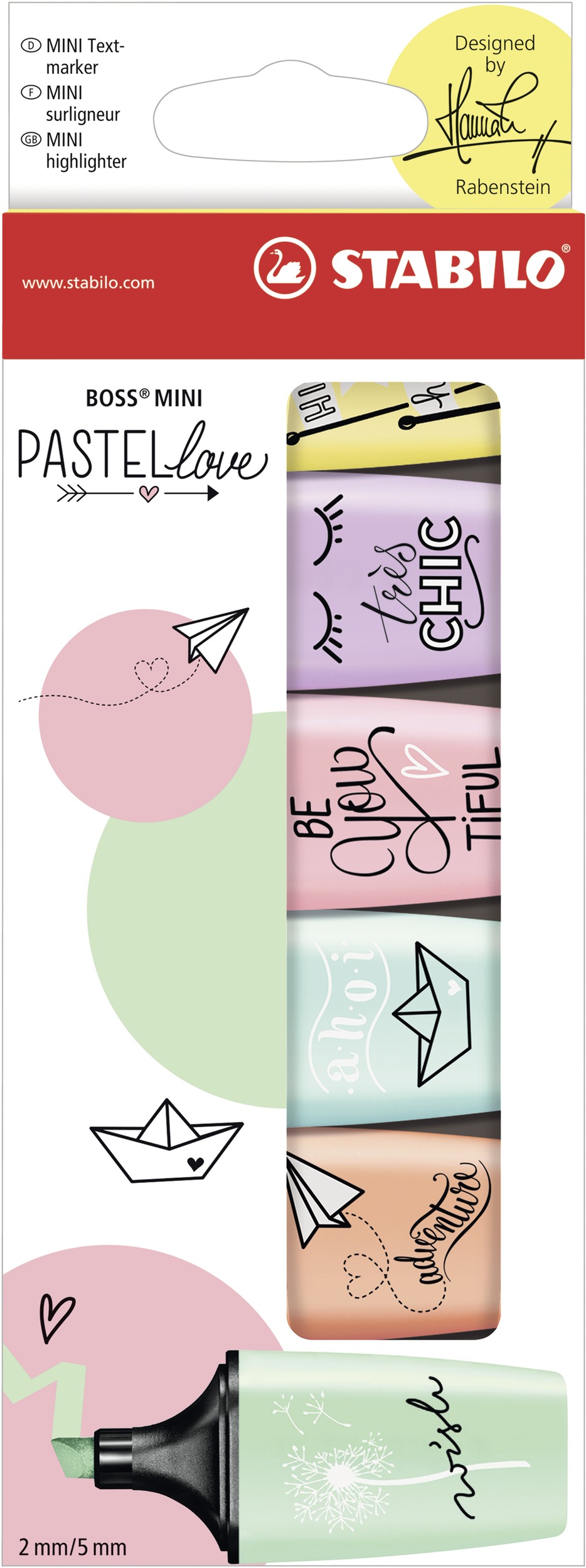 Pastell-Textmarker mit dicken und feinen Köpfen Set aus 5 verschiedenen Farben 5 Textmarker Pastell von SmartPanda