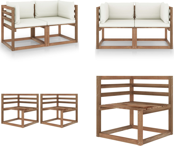 vidaXL Záhradná 2-miestna pohovka z paliet s vankúšmi z krémového borovicového dreva - Pohovka z paliet - Pohovka z paliet z dreva - Záhradná pohovka