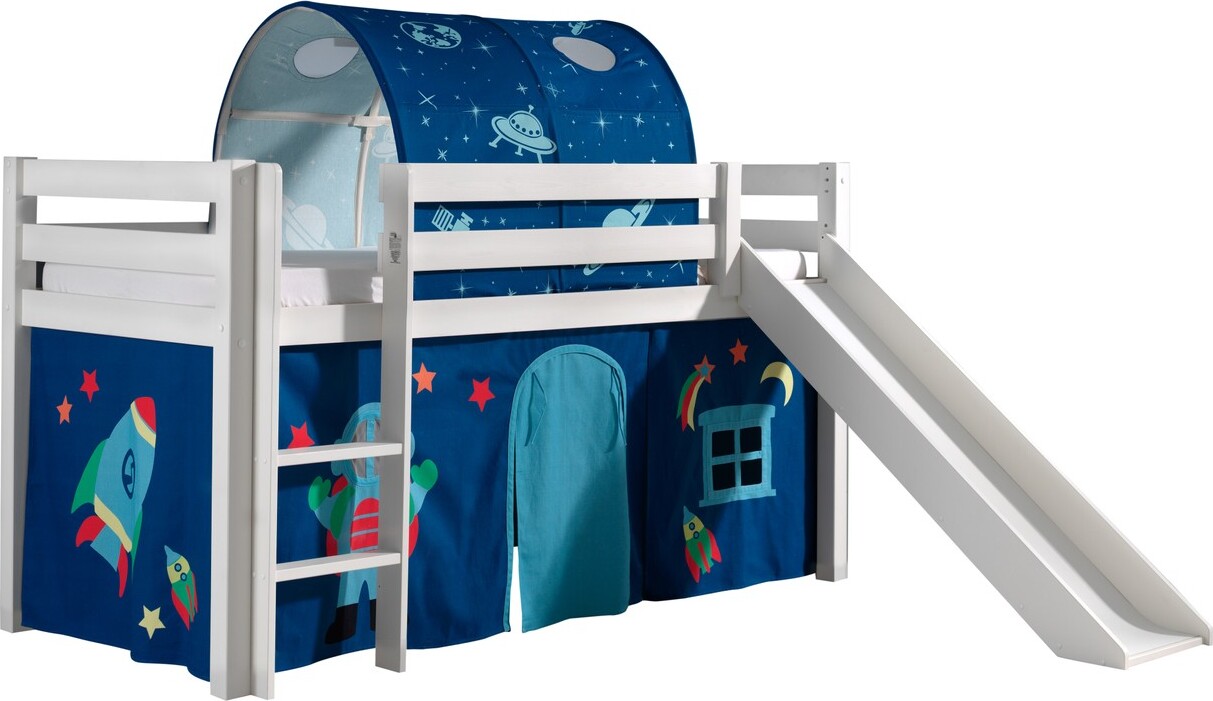 Spielbett Pino mit Rutsche und Textilset Kiefer Weiß