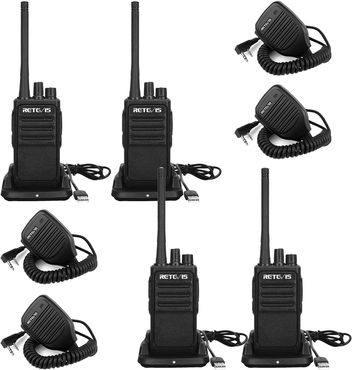 Retevis RT617 Walkie Talkie mit Sprechendes Mikrofon, PMR446 Funkgeräte Set mit 16 Kanäle, VOX, Wiederauflabar, für Baustelle Baumarkt Fabrik 4 Stück EUA9145BX2-C9001AX4
