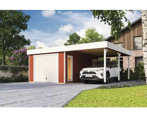Einzelgarage Outdoor Life Bahamas mit Schwingtor inkl. Dachanbau 660 x 540 cm schwedenrot LasitaMaja_43074