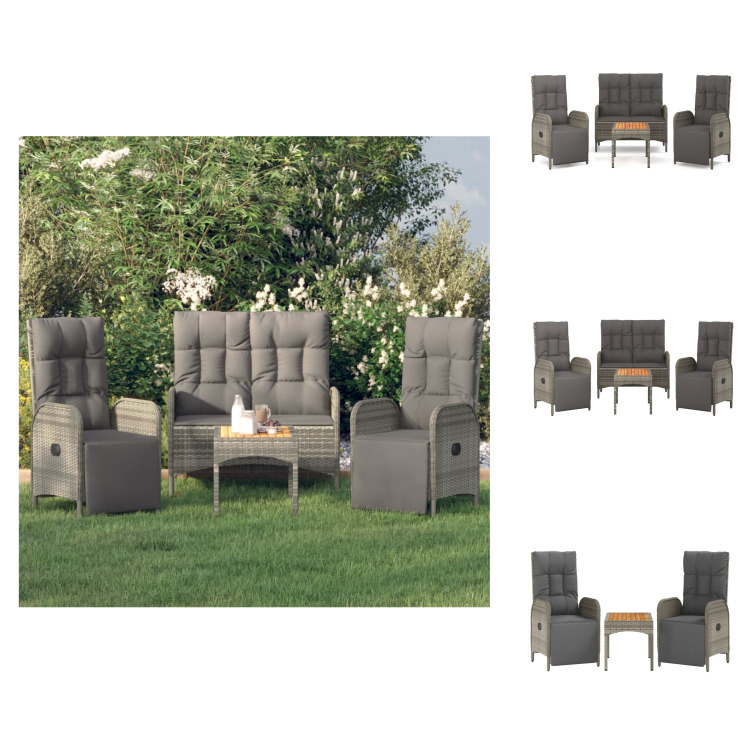 vidaXL 4-dielny záhradný jedálenský set s vankúšmi sivý polyratan - Záhradný nábytok sety