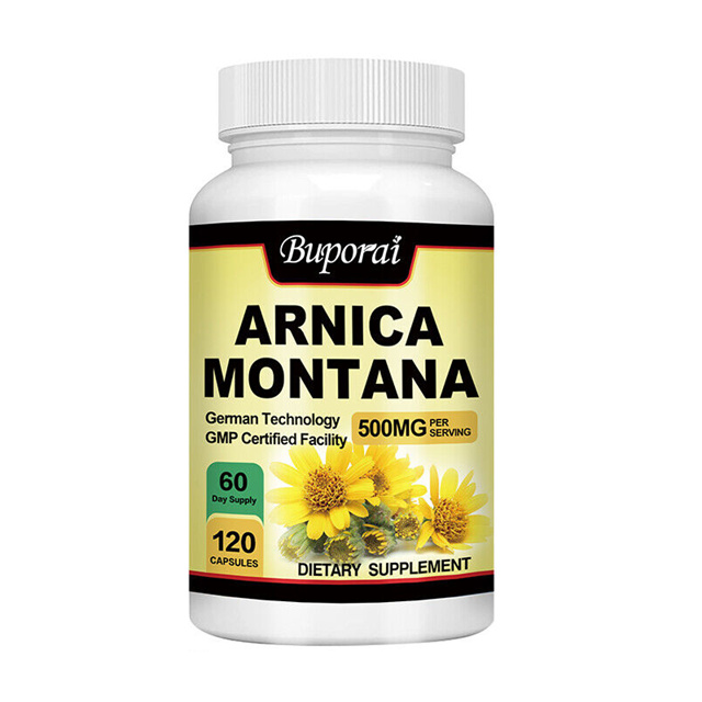 Buporai Arnica Montana 500 mg (120 Kapseln) Nahrungsergänzungsmittel, Schwellung, Prellung, Schmerz, Entzündung