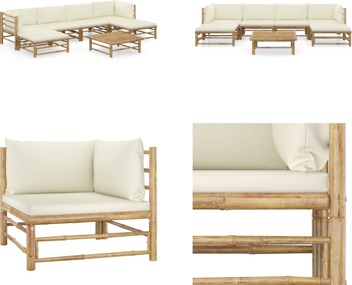 vidaXL 7-dielna záhradná súprava s krémovo bielymi vankúšmi bambus - Záhradná súprava - Záhradné súpravy - Záhradný nábytok - Súprava záhradného nábytku