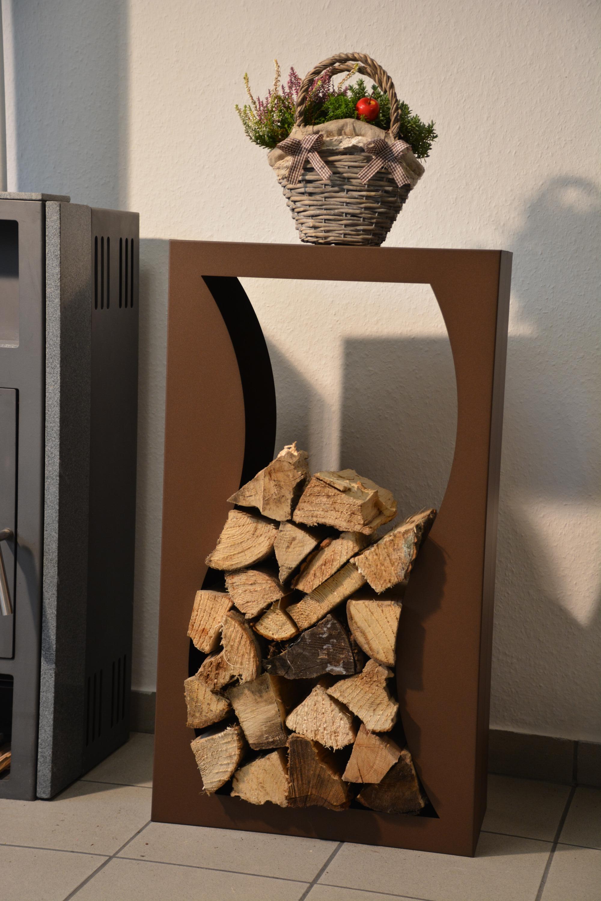 Metalltechnik Dermbach Kaminholzregal Brennholzregal Innen Metall Welle - Edelrost Optik (Corten Effect) 60032-C