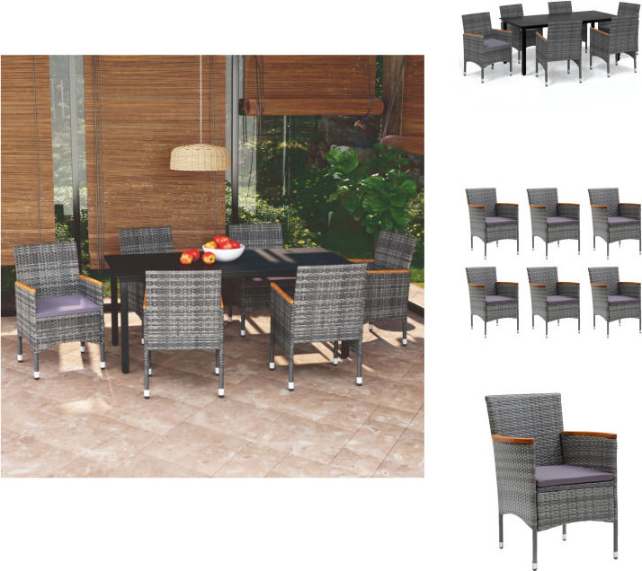 vidaXL 7-dielny záhradný jedálenský set s vankúšmi polyratan sivý - Záhradný nábytok sety