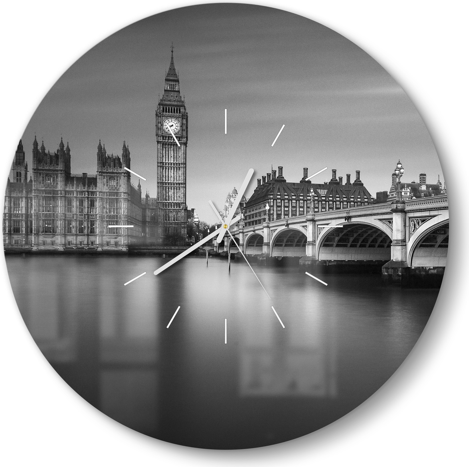 DEQORI Glasuhr Ø50 cm Modern 'Londoner Zeitlosigkeit' Wanduhr Glas Uhr Design leise Küchenuhr WC-D50-M-2996