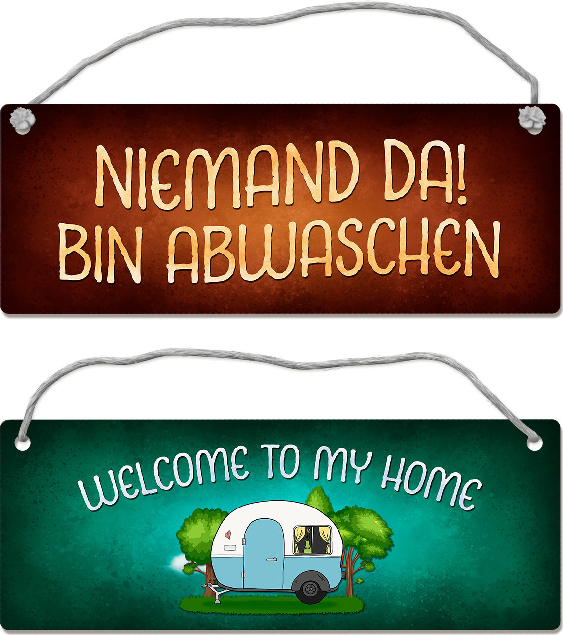speecheese Welcome to my home oder bin abwaschen Wendeschild mit Kordel Wohnwagen Camping