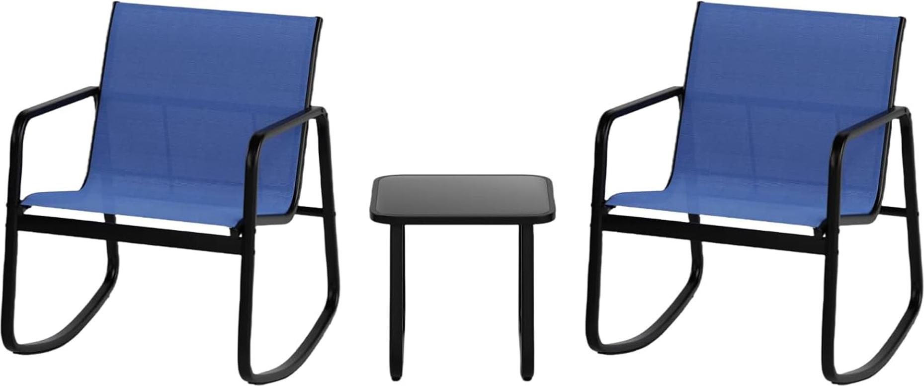 KOMFOTTEU 3 KS. Balkónová súprava, bistro súprava s 2 hojdacími kreslami a stolom, záhradná sedacia súprava z textílie Textilene, súprava záhradného nábytku na terasu balkón (modrá)