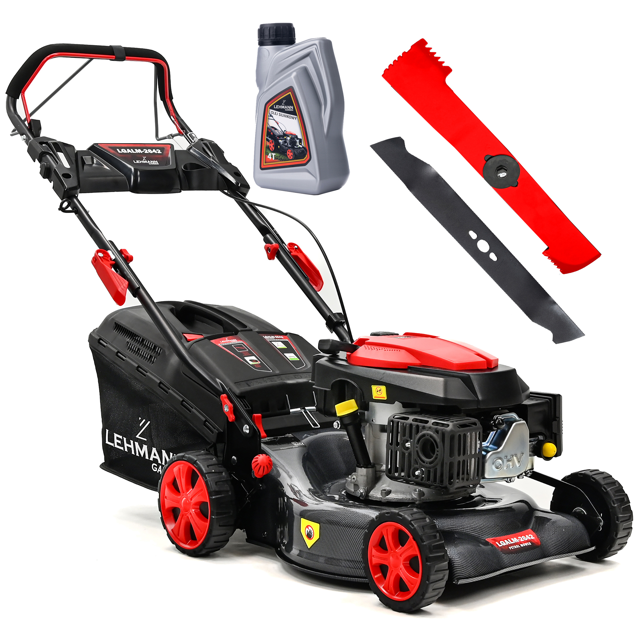 LEHMANN LGALM-2642 Benzin Rasenmäher | 42 cm Schnittbreite | 5-stufige Schnitthöhenverstellung 25-70 mm | 40 Liter Fangkorb LGALM-2642-Z1