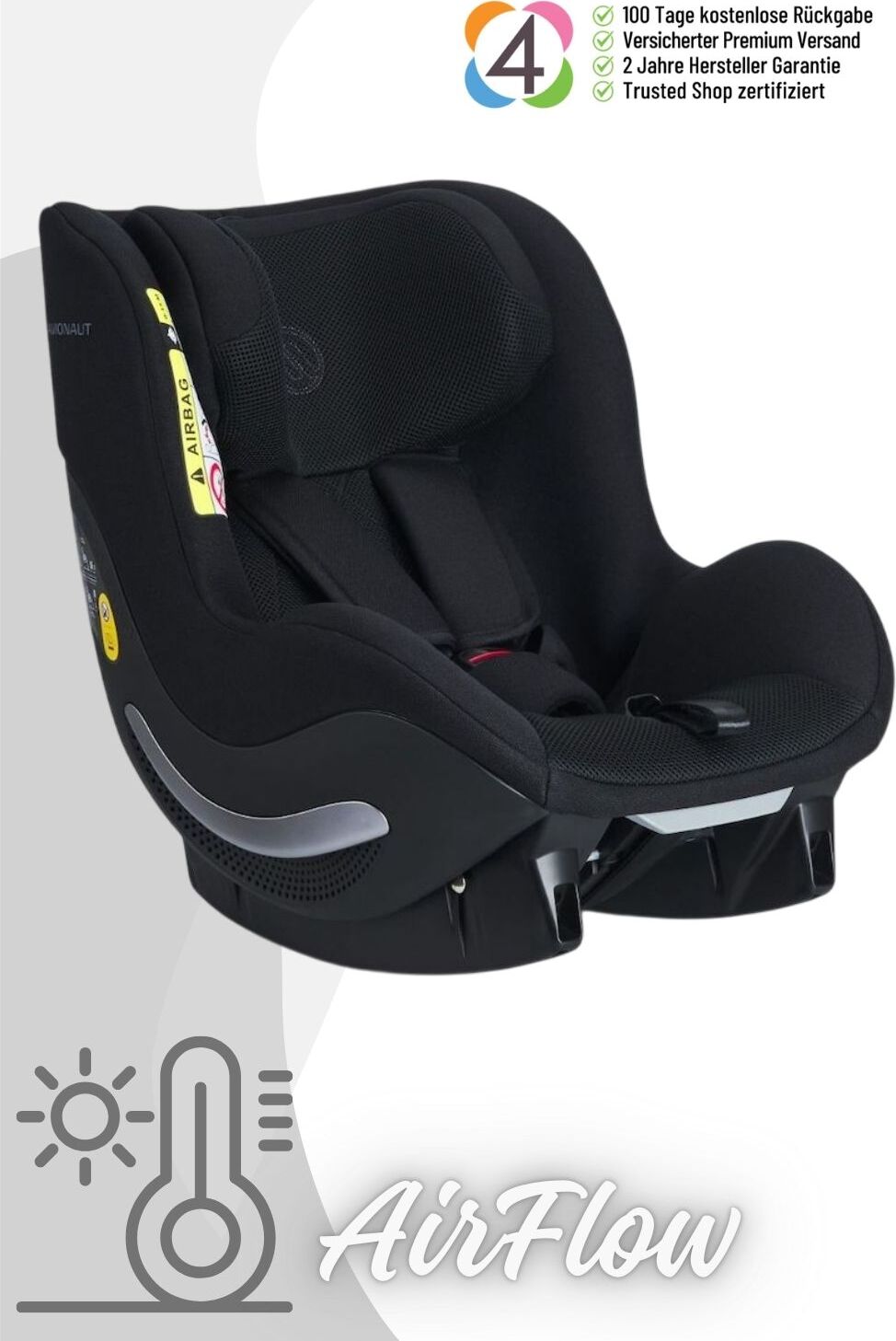 Avionaut AeroFIX AirFlow - Reboard Kindersitz (0-18 kg), Farbe Kindersitz:Black 0126.00.001111