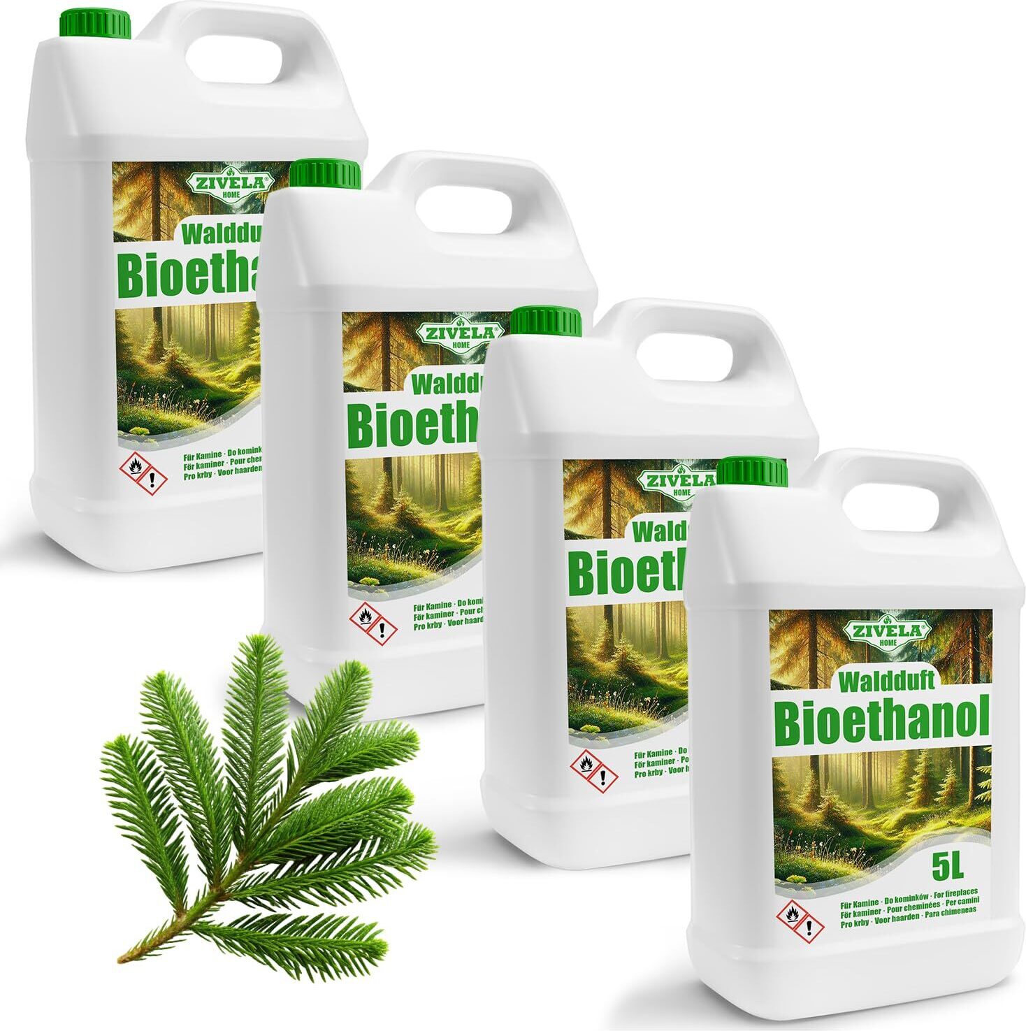 Zivela Bioethanol 96,6% 20L | Alkohol Waldduft 96,6% 4x5L | Bioethanol für Kamin, Tischkamin, Bioethanol Kamin | Bioethanol Waldduft | Saubere Verbrennu