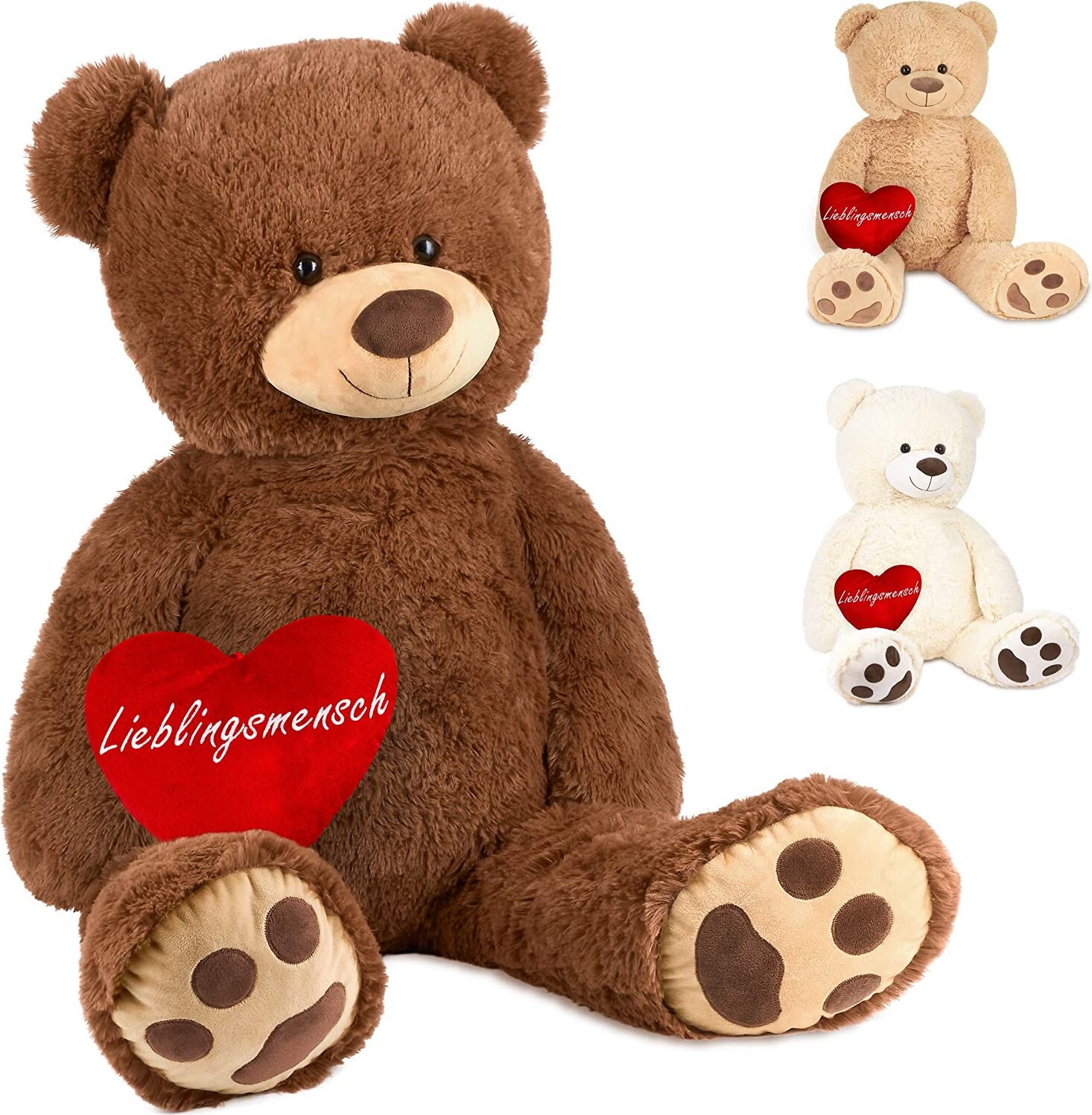 BRUBAKER XXL Teddybär 100 cm Braun mit einem Lieblingsmensch Herz Stofftier Plüschtier Kuscheltier Teddy_1289_100cm_Bra_Lieblingmensch