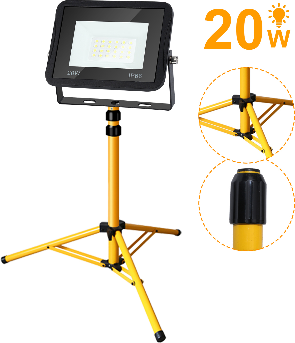 Fiqops 100W LED Baustrahler 10000LM – 2 Stück, IP66 Wasserdicht, Mit 3m Kabel & Verstellbarem Standfuß