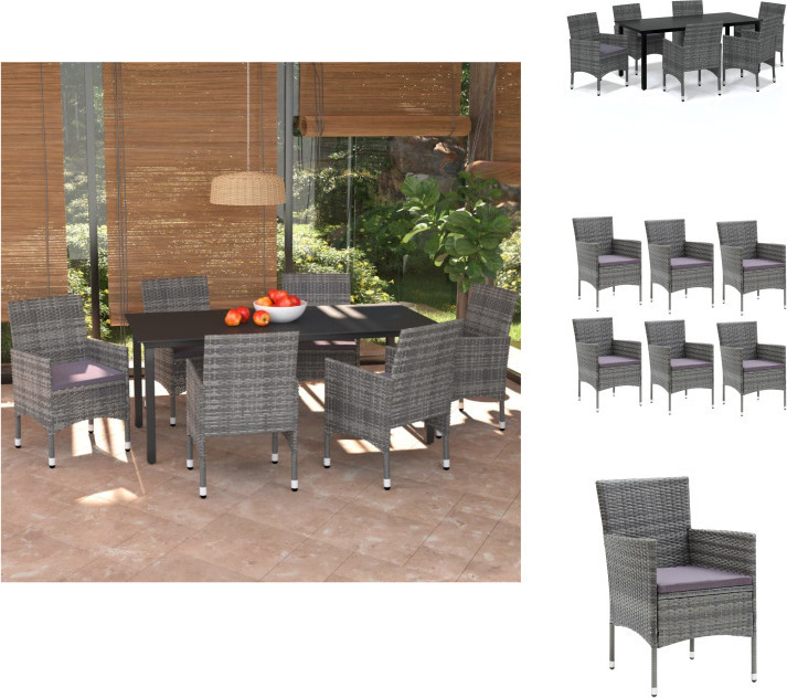 vidaXL 7-dielny záhradný jedálenský set s vankúšmi polyratan sivý - Záhradný nábytok sety