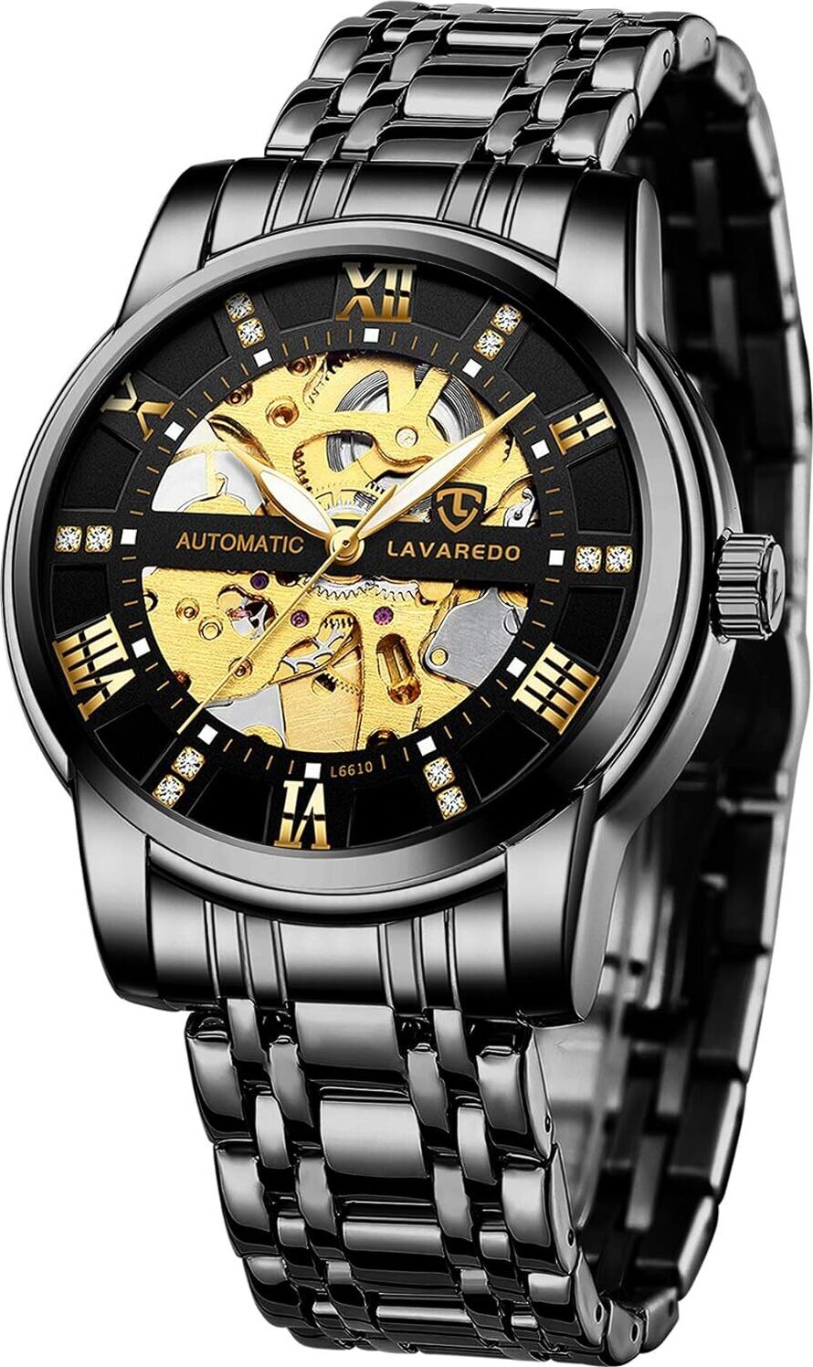 Automatické hodinky pánske skeleton sklo späť rímske číslice diamantový ciferník mechanické náramkové hodinky s náramkom z nehrdzavejúcej ocele