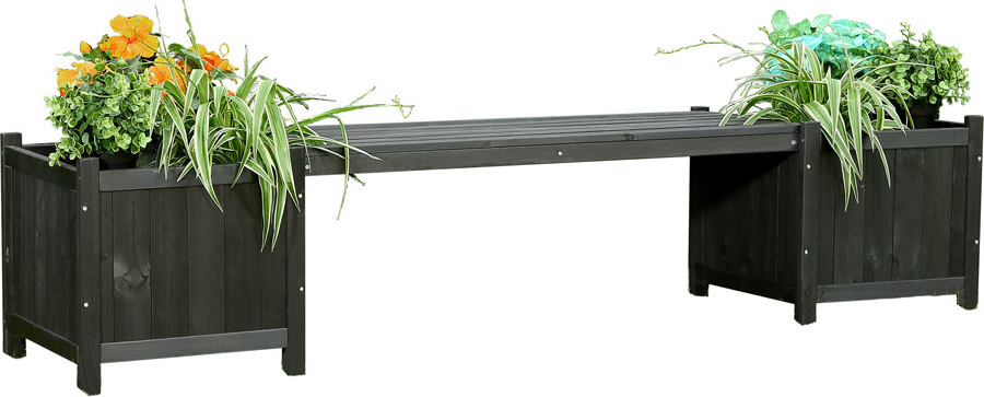 Mucola Gartenbank mit Blumenkästen Holzbank Holz Garten Bank Sitzbank Pflanzgefäßen - Schwarz 50003207
