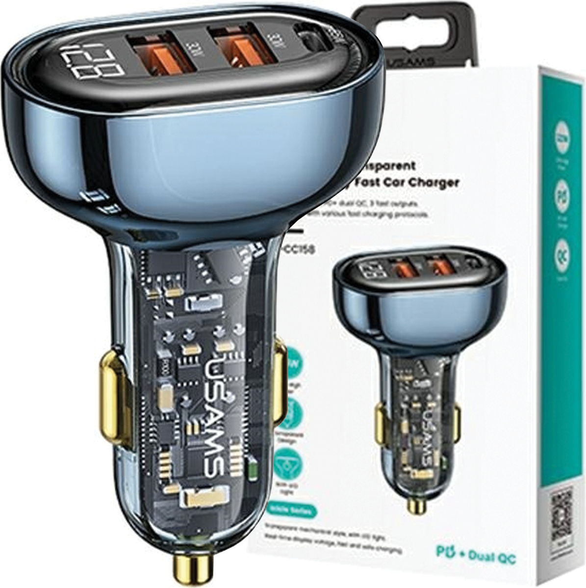 Usams Ład. Sam. 2Xusb+1Xusb-C 125W Fast Charge Transparent Blue Cc158Cc02 (Us-Cc158)