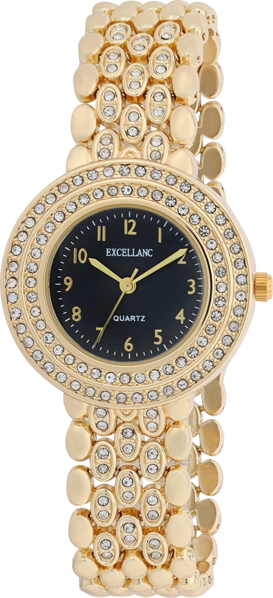 Excellanc Damenuhr mit Metallgliederarmband, Similibesatz, Clipverschluss