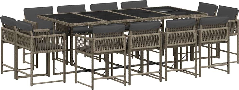 vidaXL 13-dielny záhradný jedálenský set s vankúšmi sivý polyratan