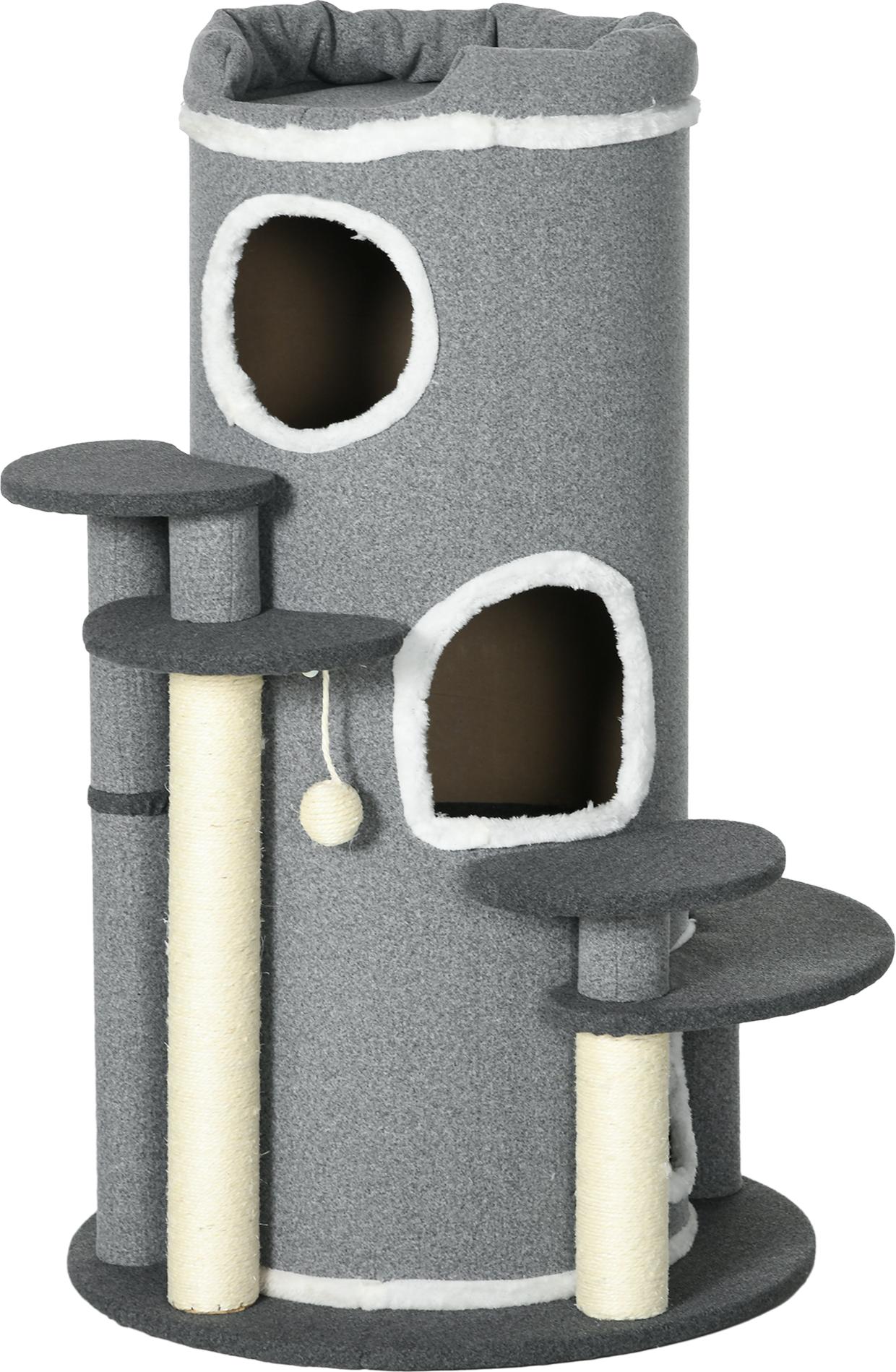 Fortuna Lai Katzen Kratztonne 99 cm Spieltonne mit Katzenbett, Spielball & Plattformen, Katzenmöbel, Grau