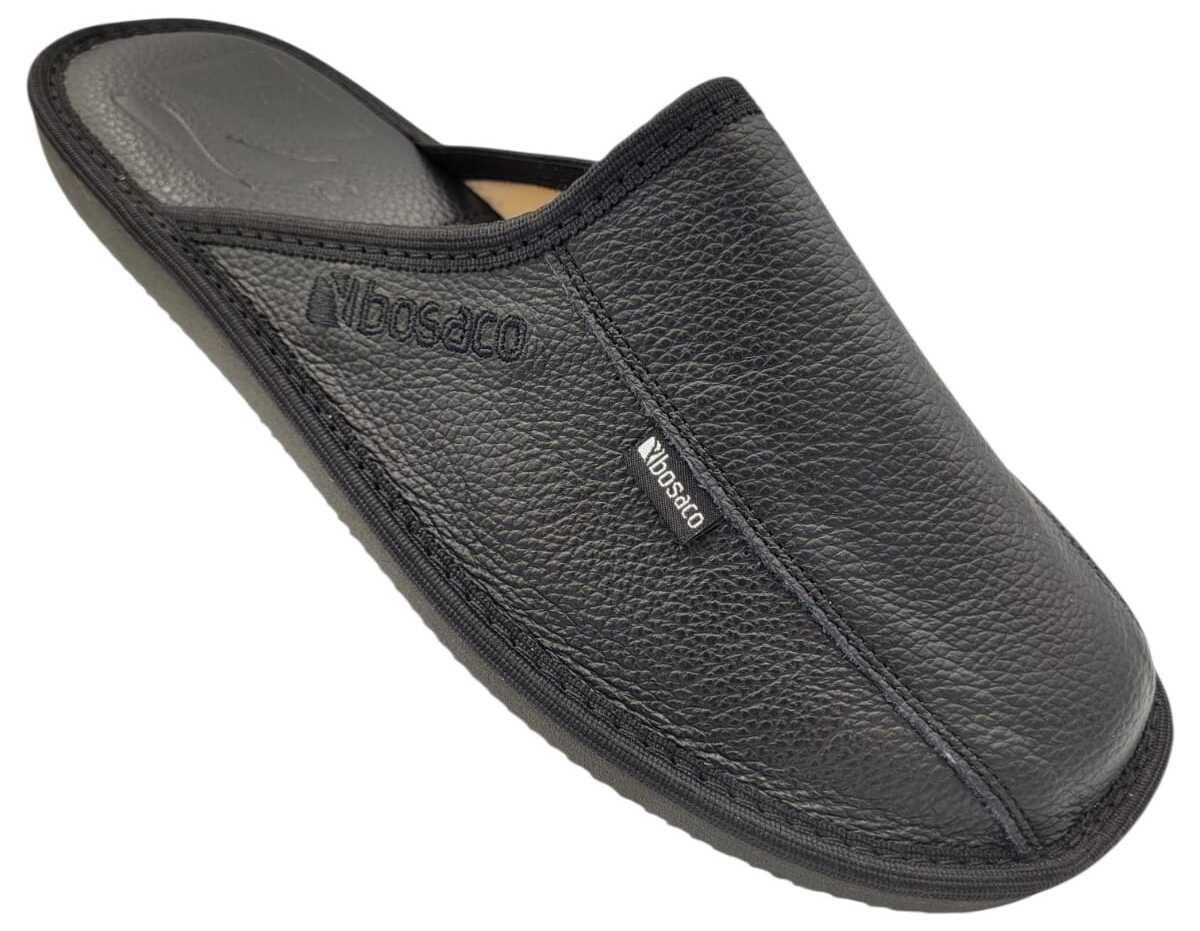 Herren Hausschuhe Leder Schwarz – Rutschfest & Komfortabel – Größe 44 – BOSACO