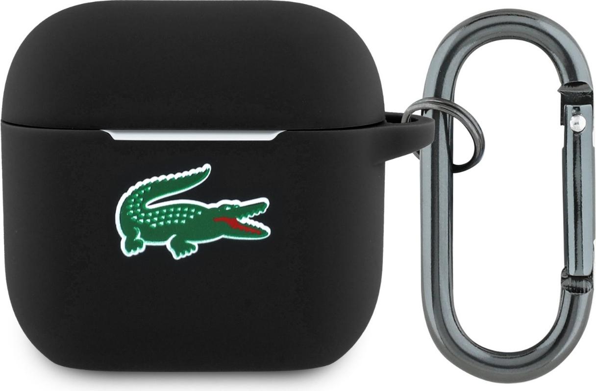 Hülle Case AirPods 4 Lacoste Silikon schwarz Logo Krokodil grün mit Karabiner LCA4SLOK