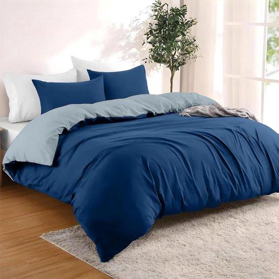 OEM Dekbed-Set 200x200 cm, 2 Kissen, 100% Microvezel, 3-teilig, Chemiefrei, Dunkelblau/ Grau-Blau 2026