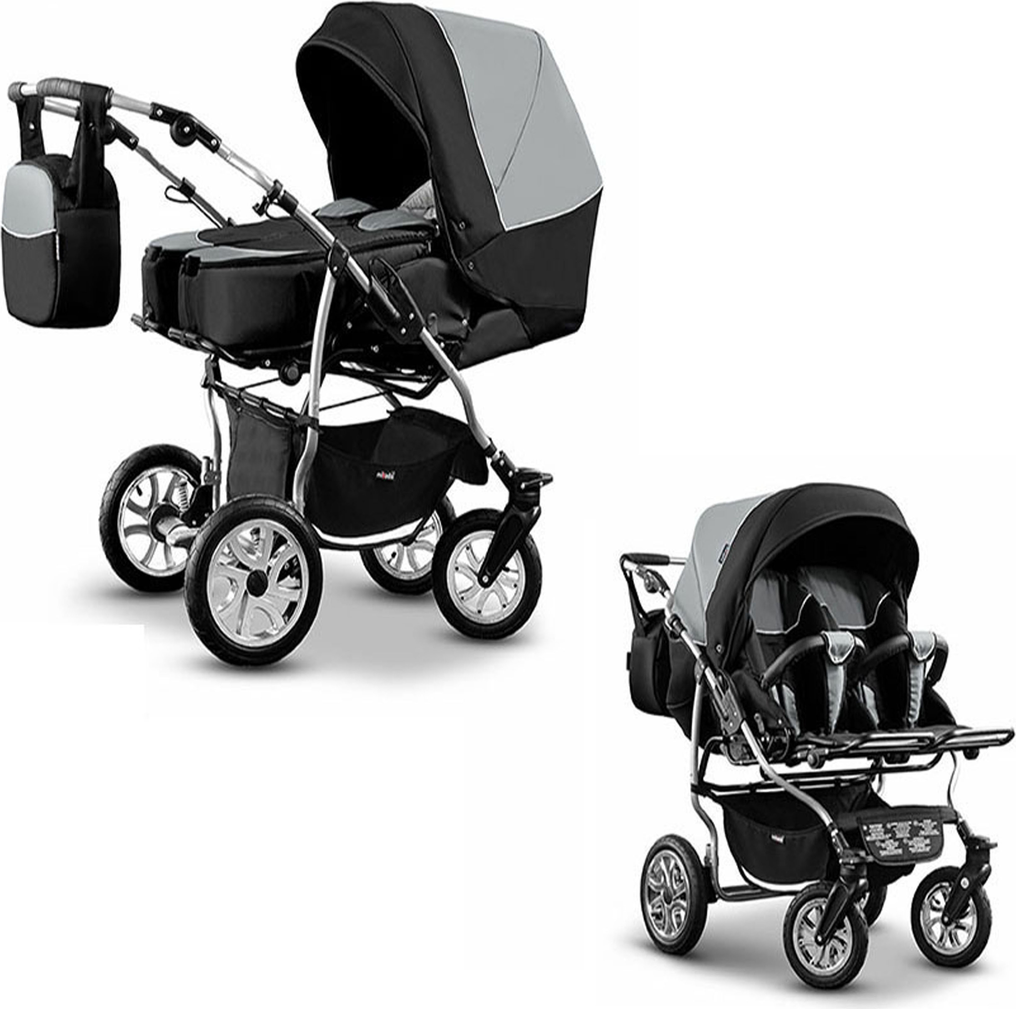 Zwillingskinderwagen 2 in 1 City Twin inkl. Sportsitze - 15 Teile - in 19 Farben