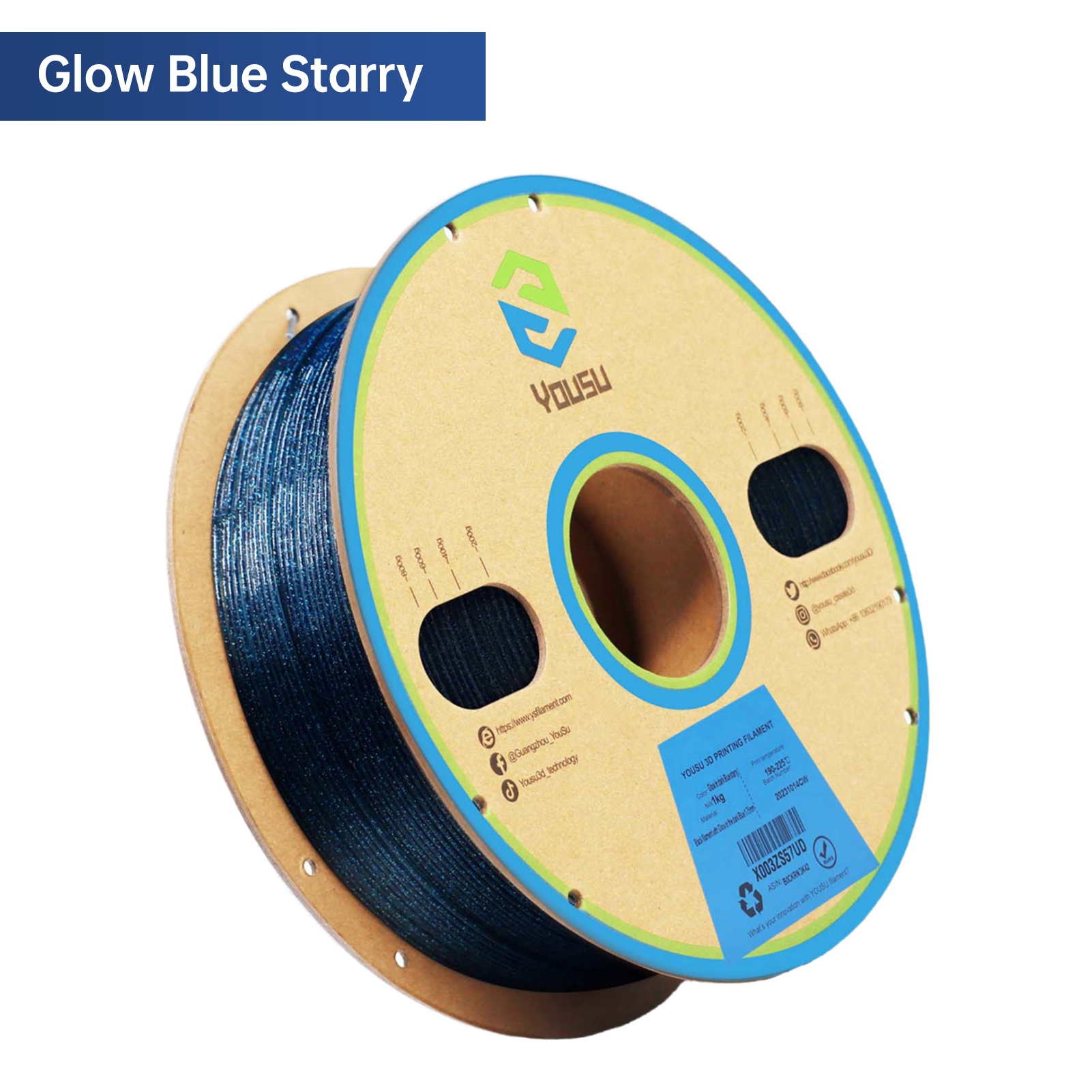 Aibecy YOUSU 3D-Drucker PLA-Filament 1kg blaues Sternen 1,75 mm im Dunkeln leuchtendes 3D-Druckmaterial, kompatibel mit FDM-3D-Druckern