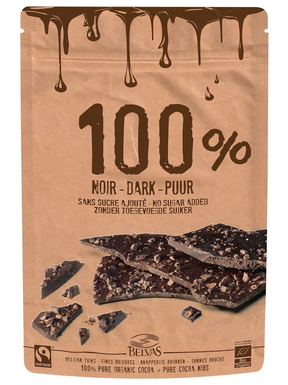 80 g glutenfreie Kakaotabletten Criollo mit zerkleinerten Körnern - BELVAS