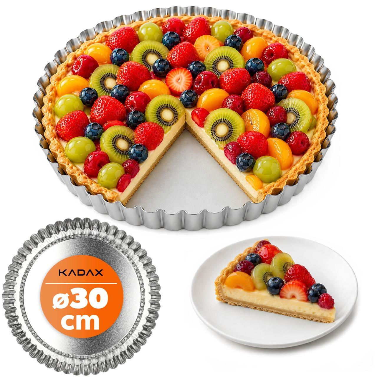 KADAX Tarteform "Prung", Tartelette Förmchen aus verzinkten und Antihaftschicht Blech, 30cm, Silber K3984