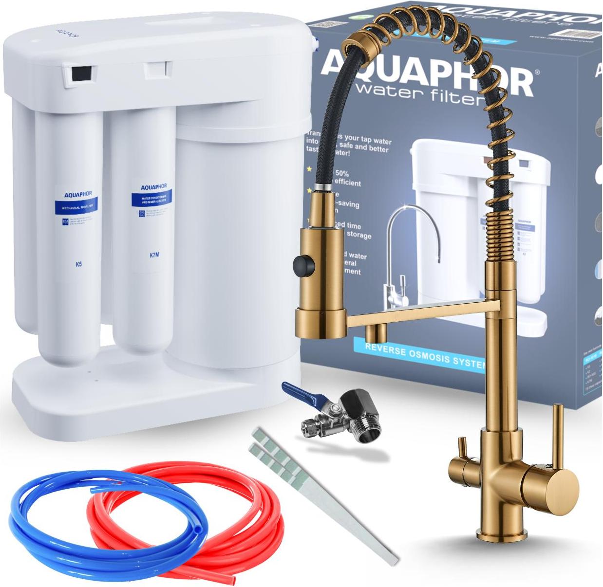 Kuechenarmatur 3-Wege Ausziehbar Ro Messing Gold Image