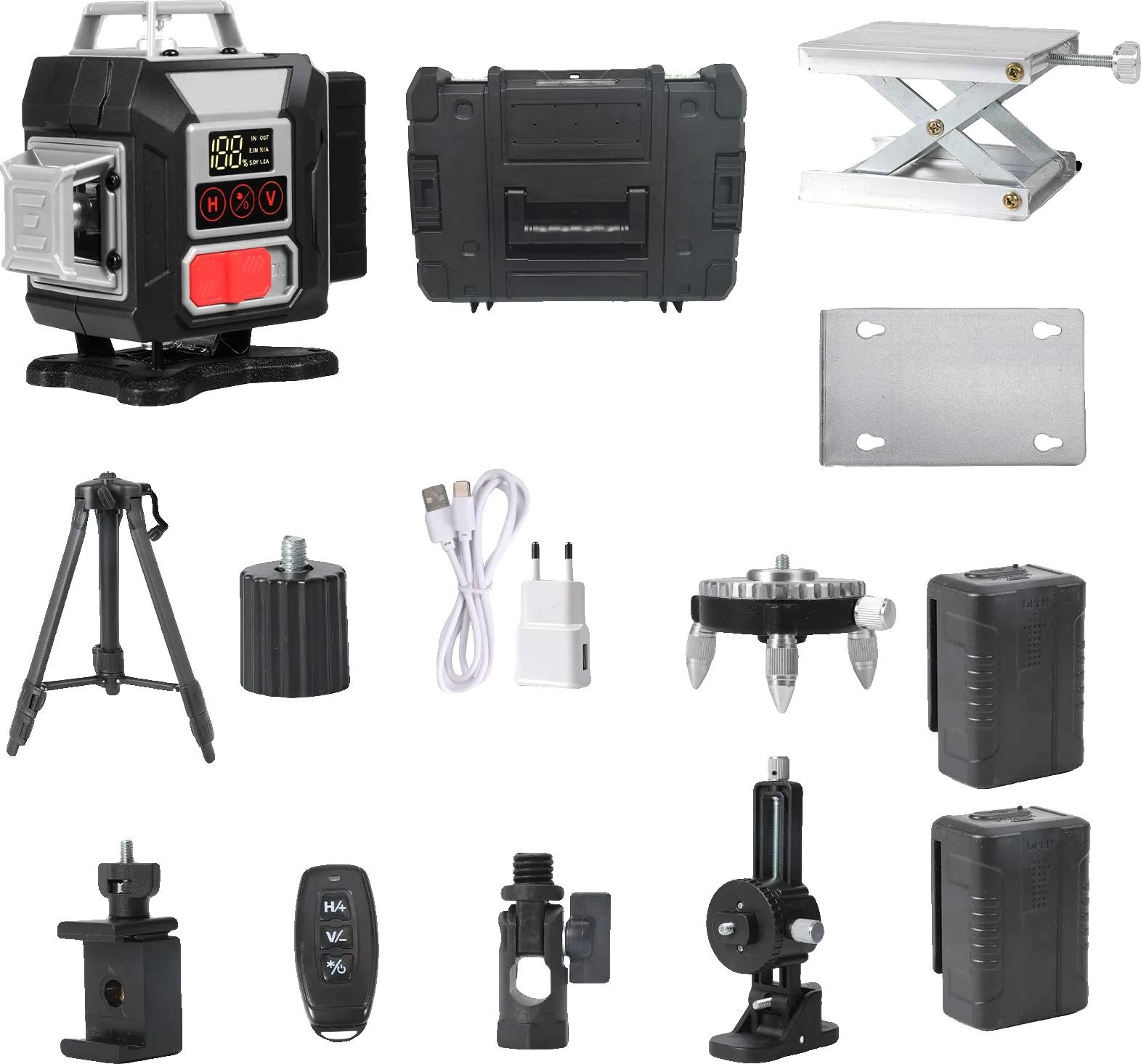 Laserová vodováha, funkcia 16 čiar, samonivelačná funkcia, sada plastových krabíc