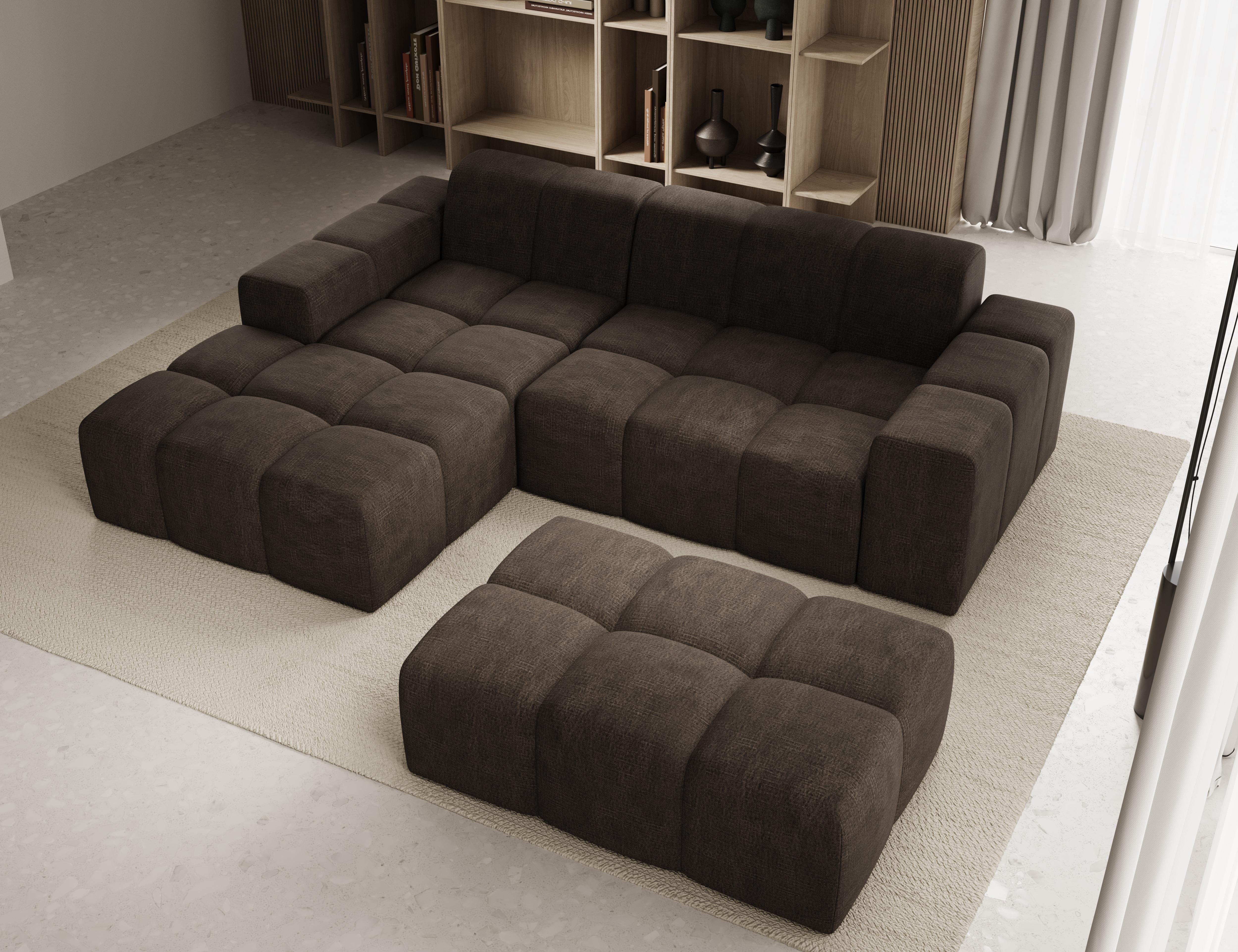 möbelfest Sofa mit Hocker, Couch L-Form, Veloursstoff, Links Sofa, Braun Fogo