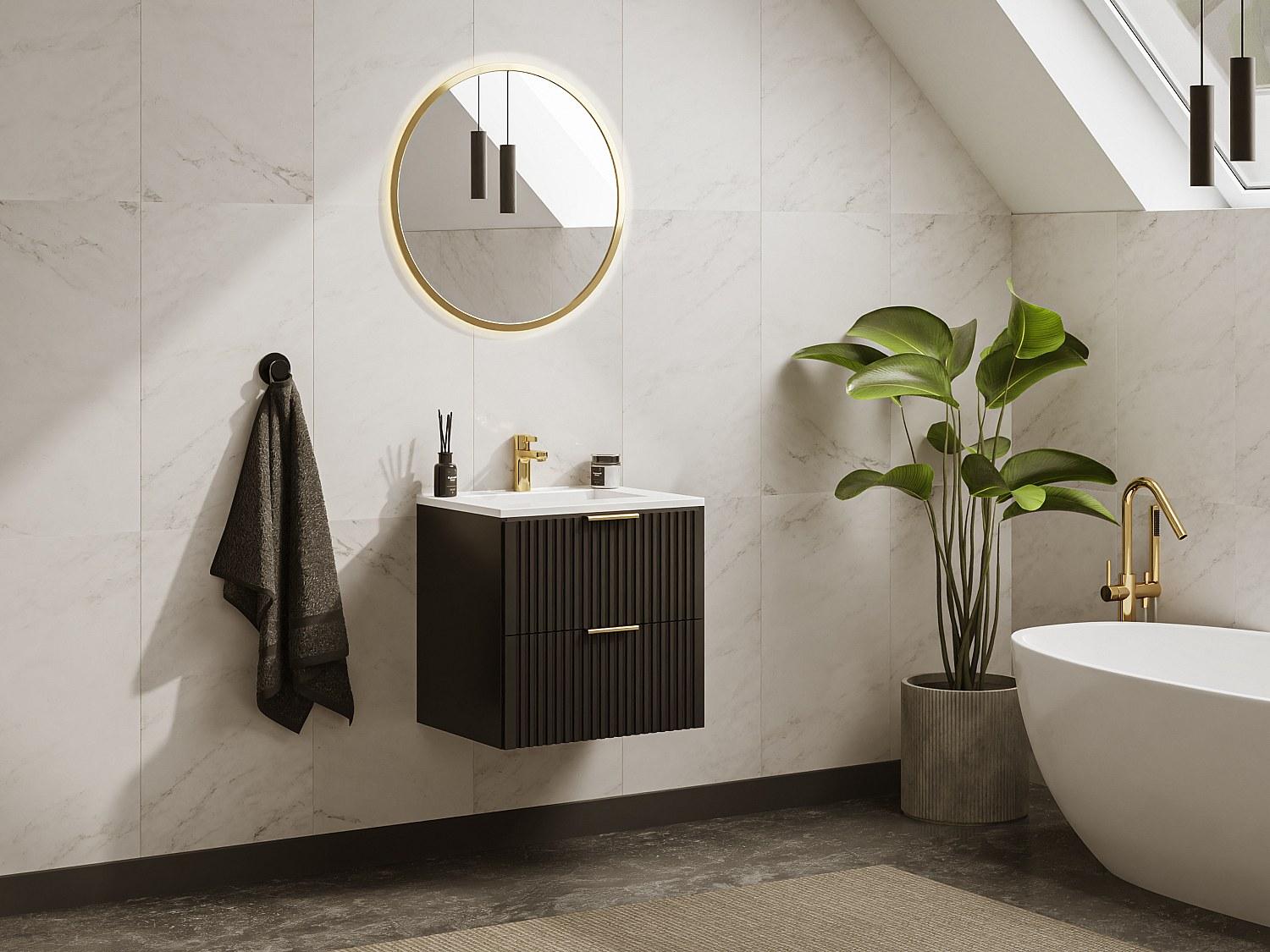 Vente-unique Rillenförmiger Hängeschrank mit Einbaubecken - Schwarz - 60 cm - ZEVARA