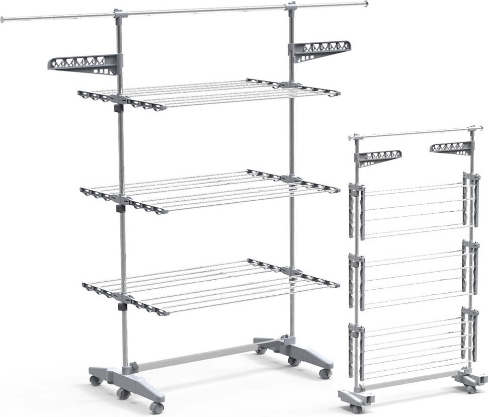 VOUNOT® Mobiler Turmwäscheständer für Innen, Wäscheturm Klappbar Wäscheständer Turm, 3 Ebenen