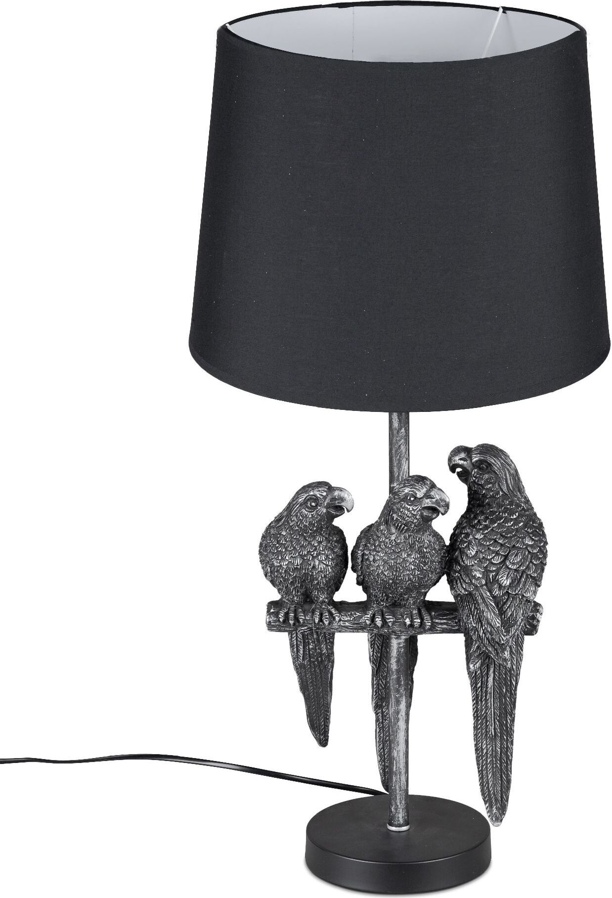 Tischlampe PAPAGEIEN rund H. 65cm antik silber aus Kunststein Formano 715814