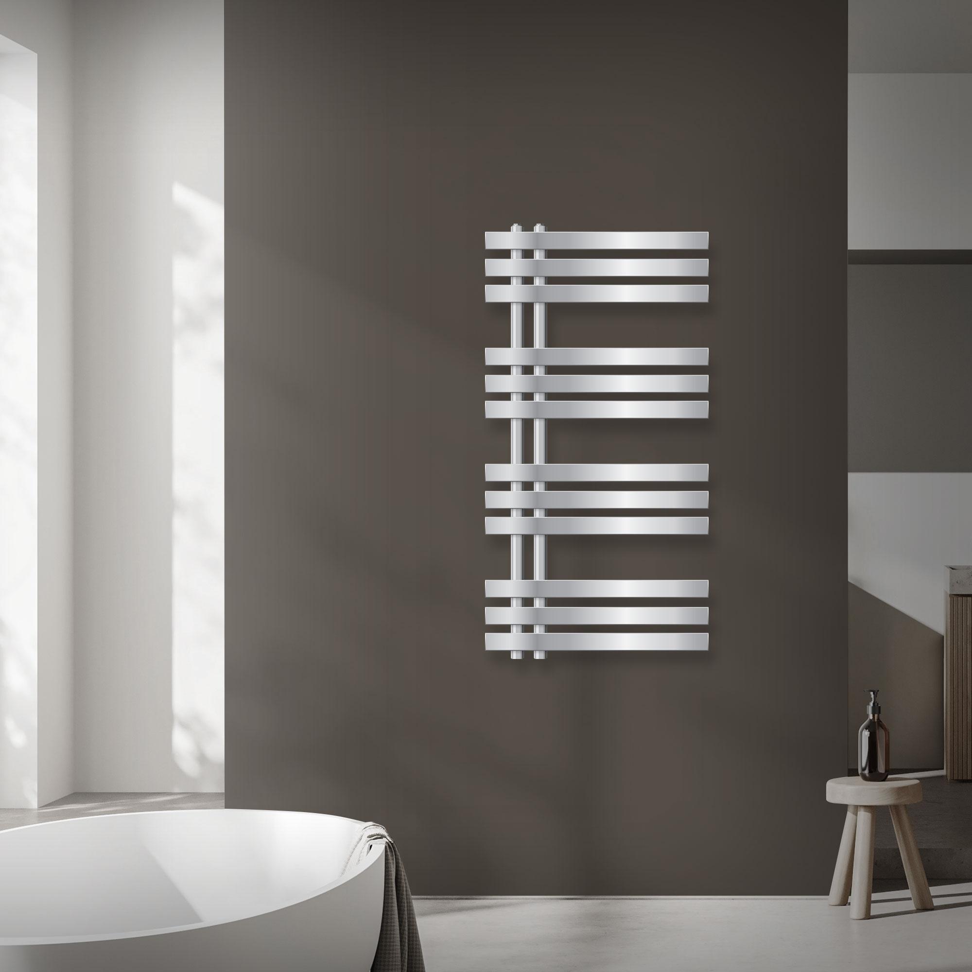 LuxeBath Iron EM designový kúpeľňový radiátor - 500 x 1000 mm - chróm - dizajnový panelový radiátor s ohrievačom uterákov, bez vykurovacieho telesa