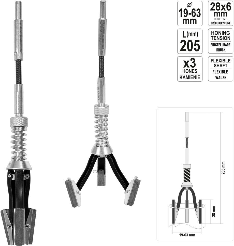 YATO Zylinder-Hongerät Honahle Honwerkzeug Honen Ø 19-63mm, 32-89mm, 51-177mm Ersatzschleifsteine 1-1/8', 2', 3', Auswahl:Honahle Ø 19-63mm 19855