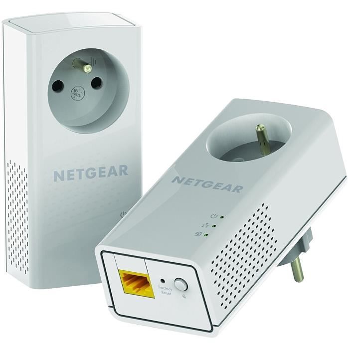 CPL NETGEAR PLP2000 - 2000 Mbps - 2 Ports Ethernet - Prise Gigogne - Compatible Toutes Box - Pour Fibre