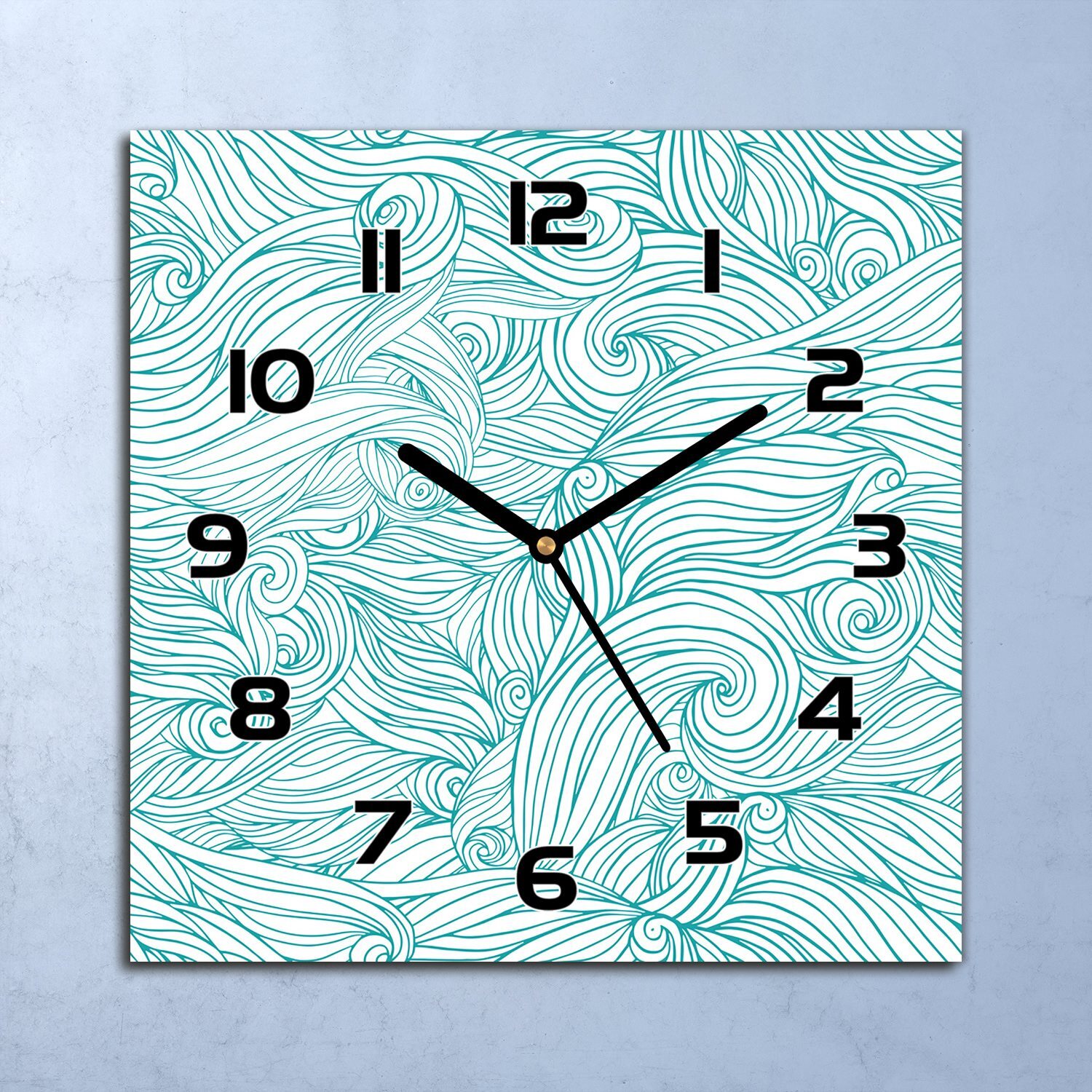 coloray Wanduhr Echt-Glas-Küchenuhr Wellenlinien Vintage Quarz 30x30 Deko Bilder zsk-black-30x30-Patterns-117