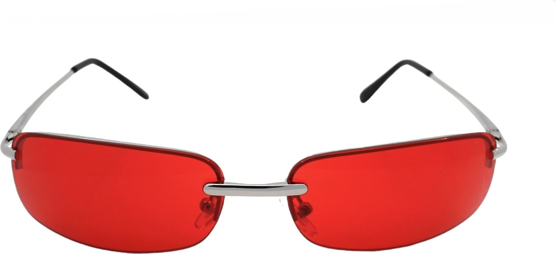 Rennec Sonnenbrille Schmal Rot Getönt eckig Rechteckig Matrix Neo Design Edelstahl Brille Damen Herren Festivalbrille mit Federgelenke M5-Festival-Rot