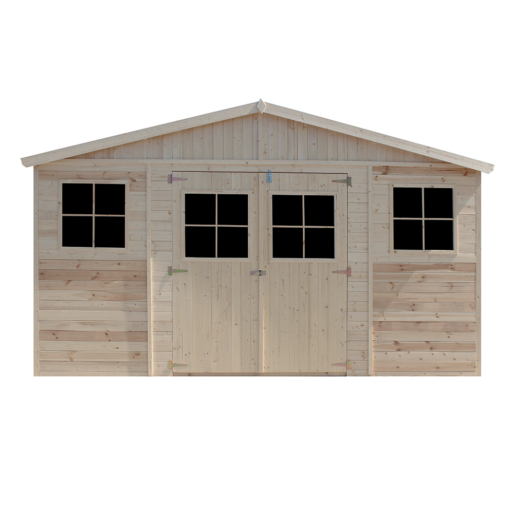 Holz Gartenschuppen MIT IMPRÄGNIERTEM BODEN - Abstellkammer mit Fenstern - H246 x 418 x 522 cm/ 20 m² Naturholz-Shiplap-Schuppen - TIMBELA M333+333G M333+M333G